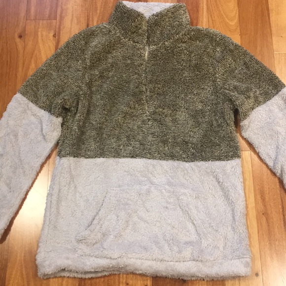 Soft Fleece Fuzzy Pullover sweater green/gray - Picture 3 of 5